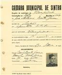 Registo de matricula de velocipedista em nome de José António Bento Graça, morador em Sintra, com o nº de inscrição 2090.
