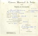 Registo de velocípede de marca Cabrita, com o nº 8912, em nome de Honorato Helias Miranda, morador em Maceira.