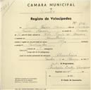 Registo de velocípede de marca Olga, com o nº 1011, em nome de Virgílio Vieira Morais, morador em Abrunheira.
