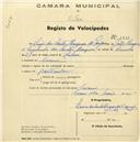 Registo de velocípede com o nº 1811, em nome de Luísa dos Santos Marques de Campos, moradora em Cacém.