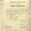 Registo de velocípede com o nº 2835, em nome de António Lavrador de Almeida, morador em Quinta do Cosme, Sintra.