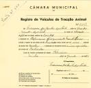 Registo de um veiculo de duas rodas tirado por um animal de espécie cavalar destinado a transporte de mercadorias em nome de Francisco dos Santos Agostinho, morador nos Palmeiros.