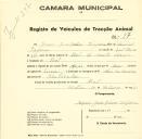 Registo de um veiculo de duas rodas tirado por um animal de espécie asinina destinado a transporte de mercadorias em nome de Josué Joaquim Tojeira, morador no Ral.