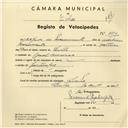 Registo de velocípede com o nº 3889, em nome de Alfredo do Nascimento, morador em Casal de Ouressa.