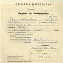 Registo de velocípede de marca Flecha, com o nº 4020, em nome de Manuel da Silva Gloria, morador em Algueirão.