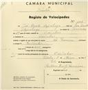 Registo de velocípede com o nº 1109, em nome de José Duarte Azinhaga, morador em Odrinhas.