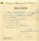 Registo de velocípede de marca Zenith, com o nº 7514, em nome de Manuel Sebastião Coelho, morador em Codiceira.