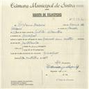 Registo de velocípede de marca Mauser com motor, com o nº 5462, em nome de Urbano Nazaré, morador em Mucifal.
