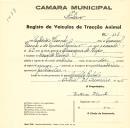 Registo de um veiculo de duas rodas tirado por dois animais de espécie muar destinado a transporte de mercadorias em nome de Estêvão Vicente, morador no Casal do Rebolo.