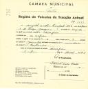 Registo de um veiculo de duas rodas tirado por dois animais de espécie asinina destinado a transporte de mercadorias em nome de Miguel Cunha Perpetuo, morador na Assafora.