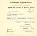 Registo de um veiculo de duas rodas tirado por um animal de espécie muar destinado a transporte de mercadorias em nome de Carlos Santos, morador no Cacém.