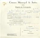 Registo de velocípede de marca Olimpique, com o nº 8904, em nome de José Julião de Jesus, morador em Algueirão.