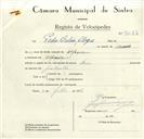 Registo de velocípede de marca Dover, com o nº 9057, em nome de Pedro Baleia Alegre, morador em Alfaquiques.