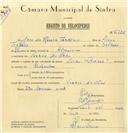 Registo de velocípede de marca Cicles Pombal, com o nº 6726, em nome de José do Rosário Teodósio, morador em Várzea de Sintra.