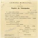 Registo de velocípede de marca Vilar com motor Cuciolo, com o nº 5249, em nome de Álvaro Simões Quintino, morador em Negrais.