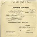 Registo de velocípede de marca Champion, com o nº 1157, em nome de José Vicente Jorge, morador em Cortegaça.