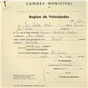 Registo de velocípede de marca Oriental, com o nº 1111, em nome de José Furtado Mateus, morador em Pero Pinheiro.