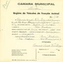 Registo de um veiculo de duas rodas tirado por um animal de espécie muar destinado a transporte de mercadorias em nome de Eduardo Duarte Vida Larga, morador em Pero Pinheiro.