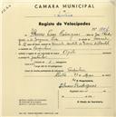 Registo de velocípede de marca Aprilia, com o nº 1786, em nome de Álvaro Pires Rodrigues, morador em Pero Pinheiro.