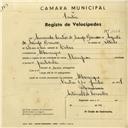 Registo de velocípede de marca Champion, com o nº 3064, em nome de Armando Santos de Araújo Branco, morador em Albarraque.