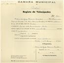 Registo de velocípede com o nº 903, em nome de Maria da Graça Loureiro Serradas, morador em Casal Amélia, Sintra.