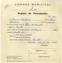 Registo de velocípede com o nº 3735, em nome de Eurico Cadima, morador em Baratã.