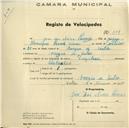 Registo de velocípede de marca Lusitania, com o nº 504, em nome de José das Neves Correia, morador em Várzea de Sintra.