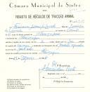 Registo de um veiculo de duas rodas tirado por dois animais de espécie asinina destinado a transporte de mercadorias em nome de Francisco Domingos Carvalho, morador em Almoçageme.