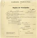 Registo de velocípede de marca Diamant com o nº 1378, em nome de Manuel Branco, morador em Almorquim.