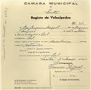 Registo de velocípede com o nº 964, em nome de José Joaquim Miguel, morador em Ral.