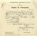 Registo de velocípede de marca Gâmbia, com o nº 3399, em nome de Joaquim Dias dos Santos, morador em Janas.