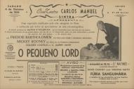 Programa do filme "O Pequeno Lord" com a participação de Freddie Bartholomew, Mickey Rooney, Dolores Costello e C. Aubrey Smith.