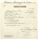 Registo de velocípede com o nº 4789, em nome de António José Henriques Pereira, morador em Albarraque.