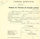 Registo de um veiculo de duas rodas tirado por um animal de espécie muar destinado a transporte de mercadorias em nome de Manuel da Silva Carouco, morador em Silva.