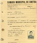 Registo de matricula de cocheiro profissional em nome de Eduardo António de Almeida Rodrigues, morador no Algueirão, com o nº de inscrição 1015.