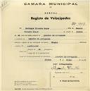 Registo de velocípede de marca Elgin, com o nº 1929, em nome de Domingos Vicente Roque, morador em Arneiro da Arreganha.