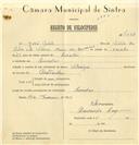 Registo de velocípede de marca Velociper, com o nº 7663, em nome de José Vítor, morador em Serradas.