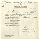 Registo de velocípede de marca Olympique, com o nº 4870, em nome de José Elias, morador em Idanha.