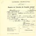 Registo de um veiculo de duas rodas tirado por um animal de espécie cavalar destinado a transporte de mercadorias em nome de Manuel Jerónimo, morador no Algueirão.