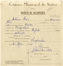 Registo de velocípede de marca Perfect, com o nº 7924, em nome de António Alves, morador em Pero Pinheiro.
