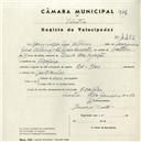 Registo de velocípede com o nº 4482, em nome de Domingos José Alvim, morador em Assafora.