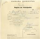 Registo de velocípede de marca Olympique, com o nº 535, em nome de Honorato da Silva, morador em Lourel.
