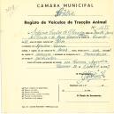 Registo de um veiculo de duas rodas tirado por um animal de espécie asinina destinado a transporte de mercadorias em nome de António Carlos de Oliveira, morador em Agualva, Cacém.