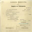 Registo de velocípede com o nº 2730, em nome de José Joaquim Carrilho, morador em Montelavar.