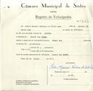 Registo de velocípede de marca Famel, com o nº 9123, em nome de Pedro Manuel Pacheco da Costa Luz, morador em Praia das Maçãs.