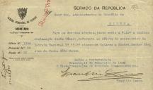 Ofício do Vice Presidente da Comissão Administrativa de Cascais, Franklin Lamas, ao Administrador do Concelho de Sintra, referente à reclamação de Etelvino da Cunha Soto Maior, devido ao debito do empreiteiro da estrada Nacional nº 77, de Colares a Sintra.