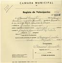 Registo de velocípede de marca Special, com o nº 1983, em nome de Manuel Duarte, morador em Massamá.