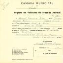 Registo de um veiculo de duas rodas tirado por dois animais de espécie bovina destinado a transporte de mercadorias em nome de Manuel Francisco Raposo, morador em Aruil de Baixo.