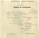 Registo de velocípede de marca Champion, com o nº 959, em nome de Luís Casais, morador em Morelena.