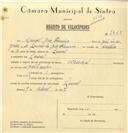 Registo de velocípede de marca Nacional, com o nº 7845, em nome de Manuel Dias Ferreira, morador em Lourel.